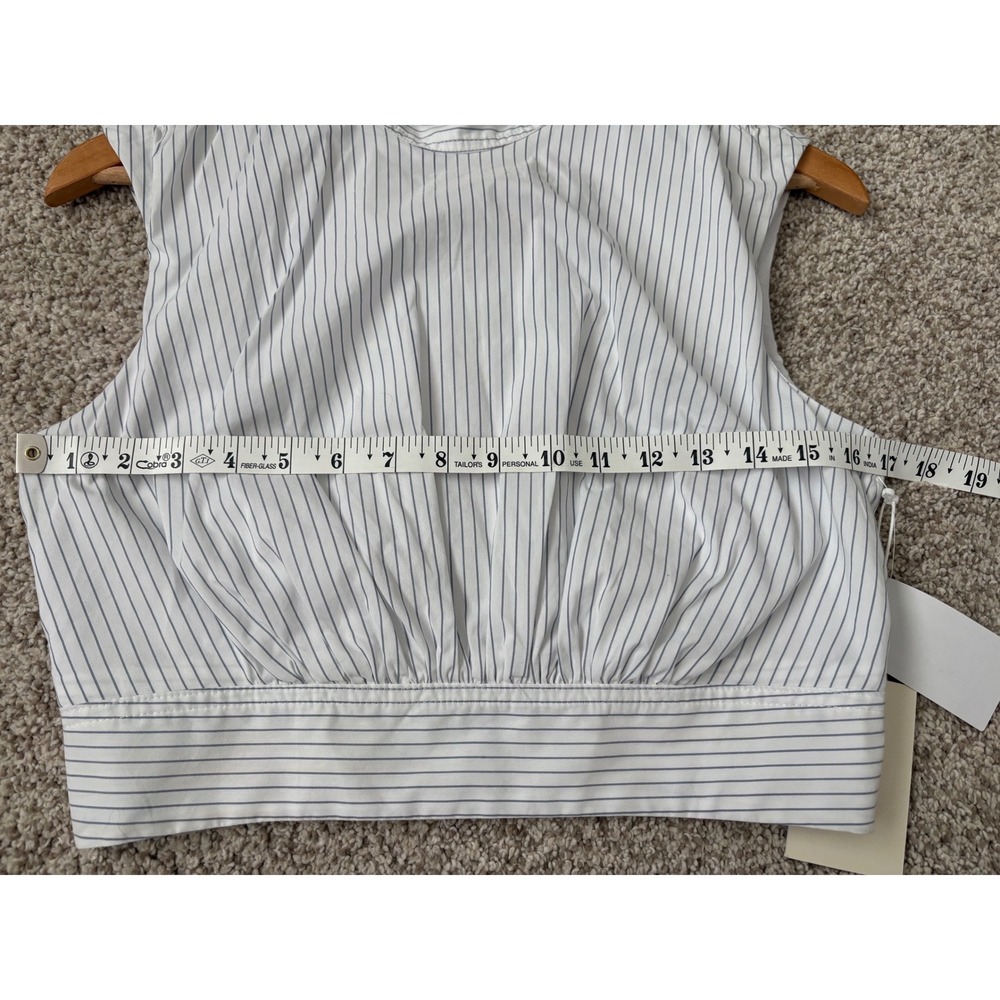 Parker Cotton Poplin Blue White Pinstripe High Neck Sleeveless Crop Top Size 4 - Picture 7 of 7